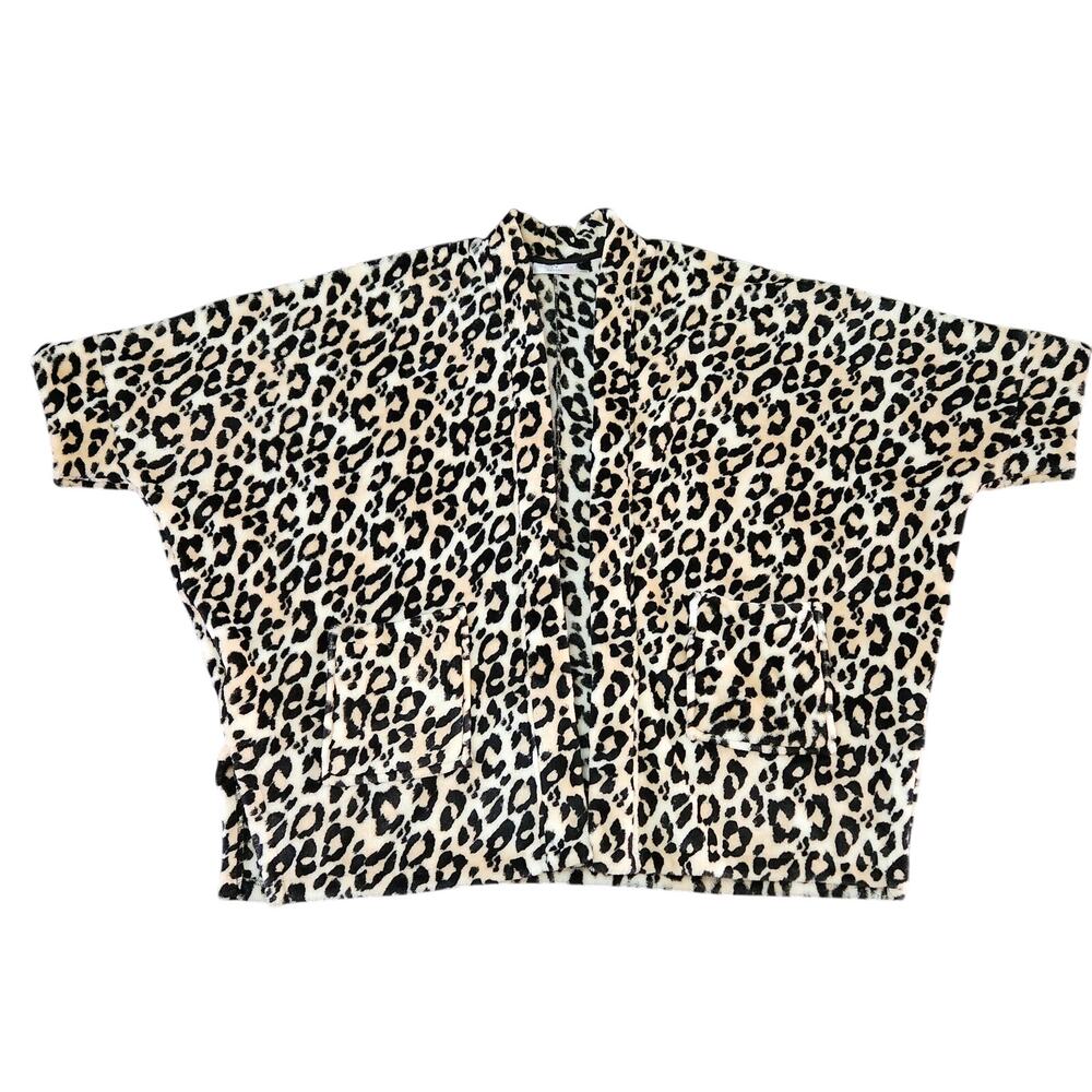Natori Plush Leopard Print Open Front Cardigan Ro… - image 1